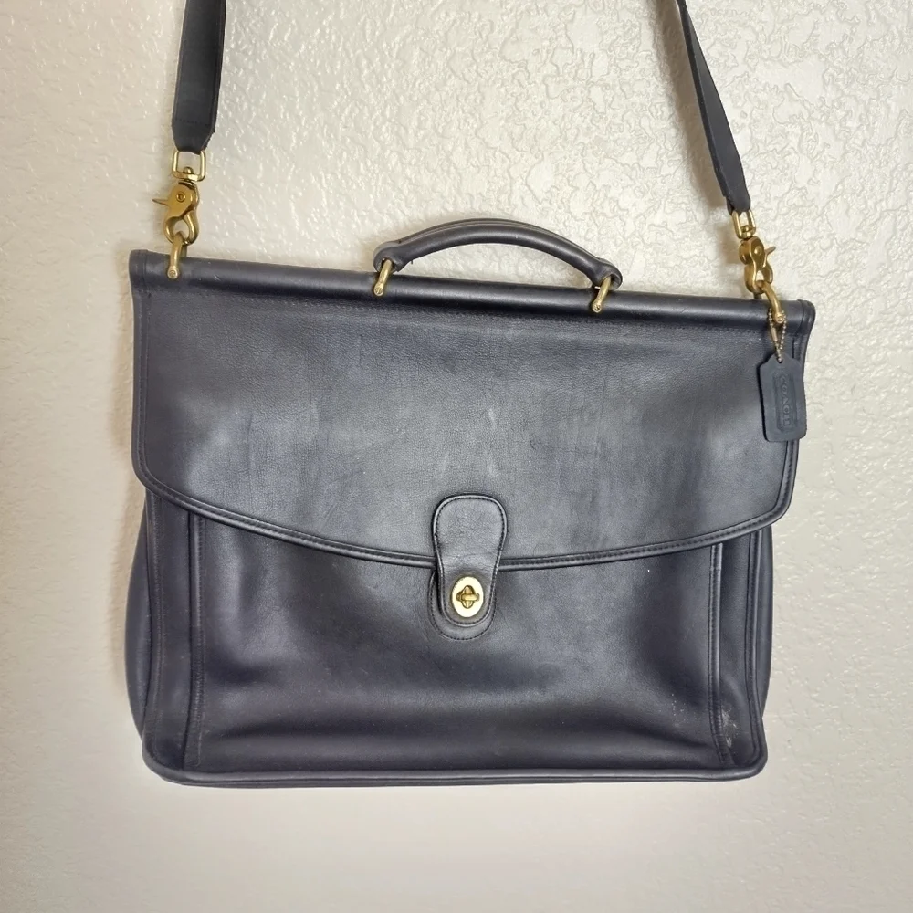 VINTAGE COACH BEEKMAN BLACK LEATHER BRIEFCASE MESSANGER SHOULDER BAG #G5C-5266